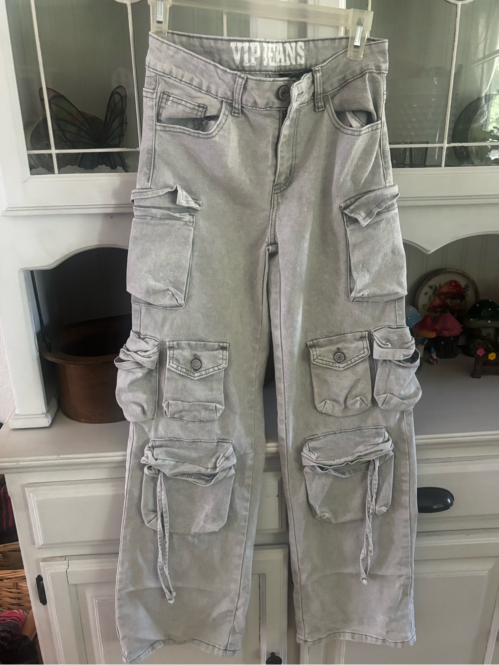 VIP Light Gray Cargo Utility Jeans - Relaxed Fit
